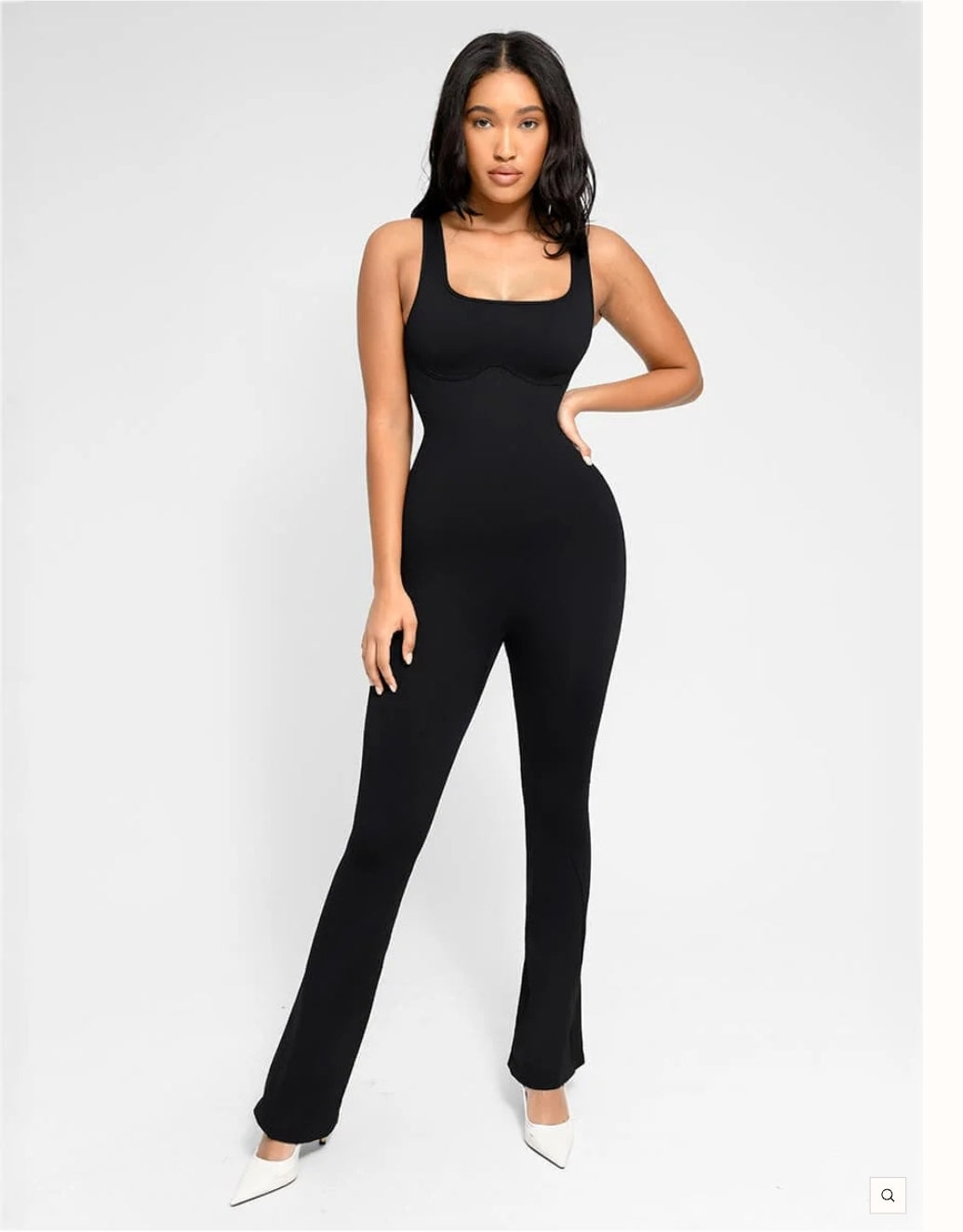 Seamless square neck U-back flared jumpsuit