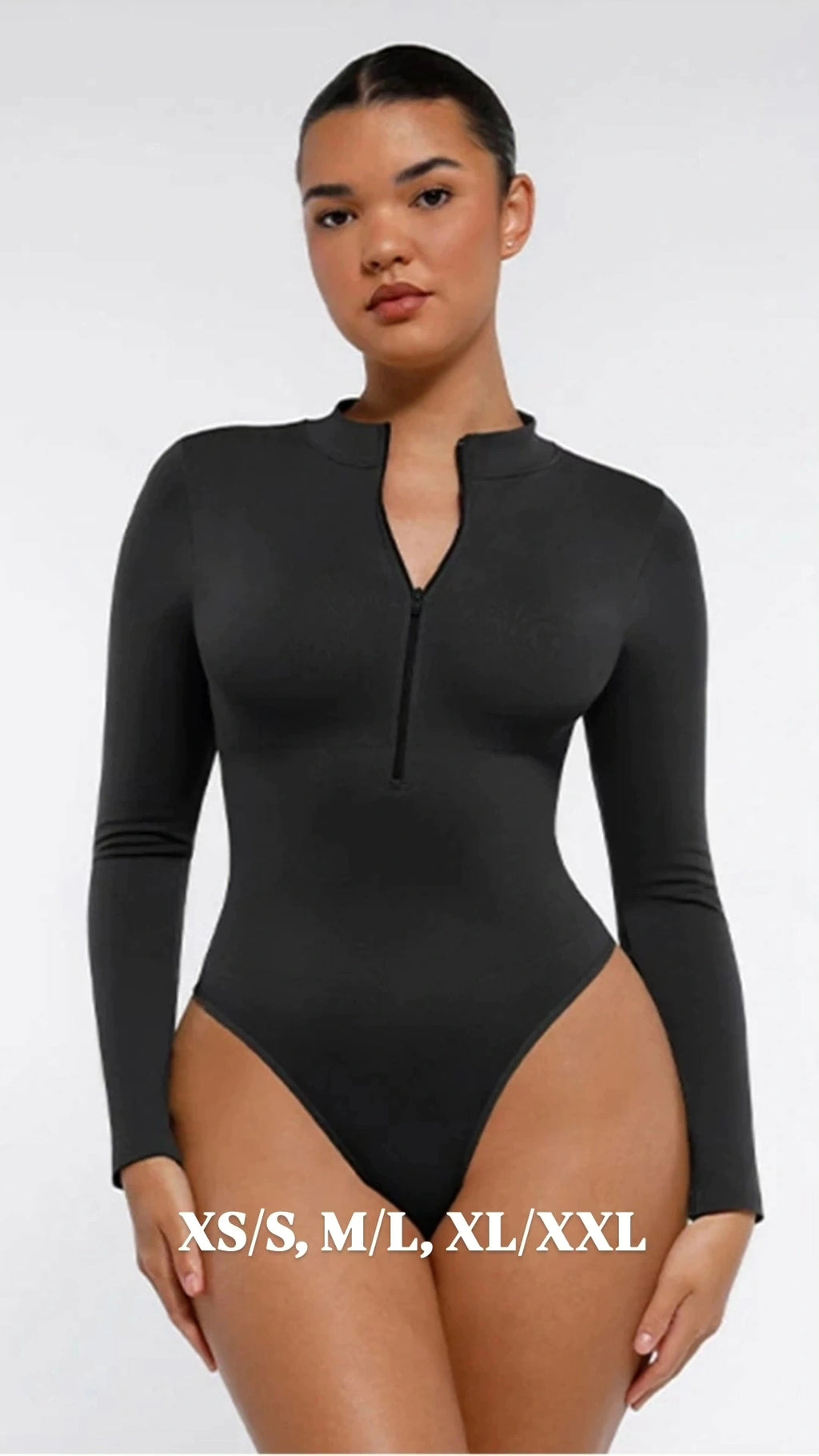 LONG SLEEVE ZIPPER THONG BODYSUIT