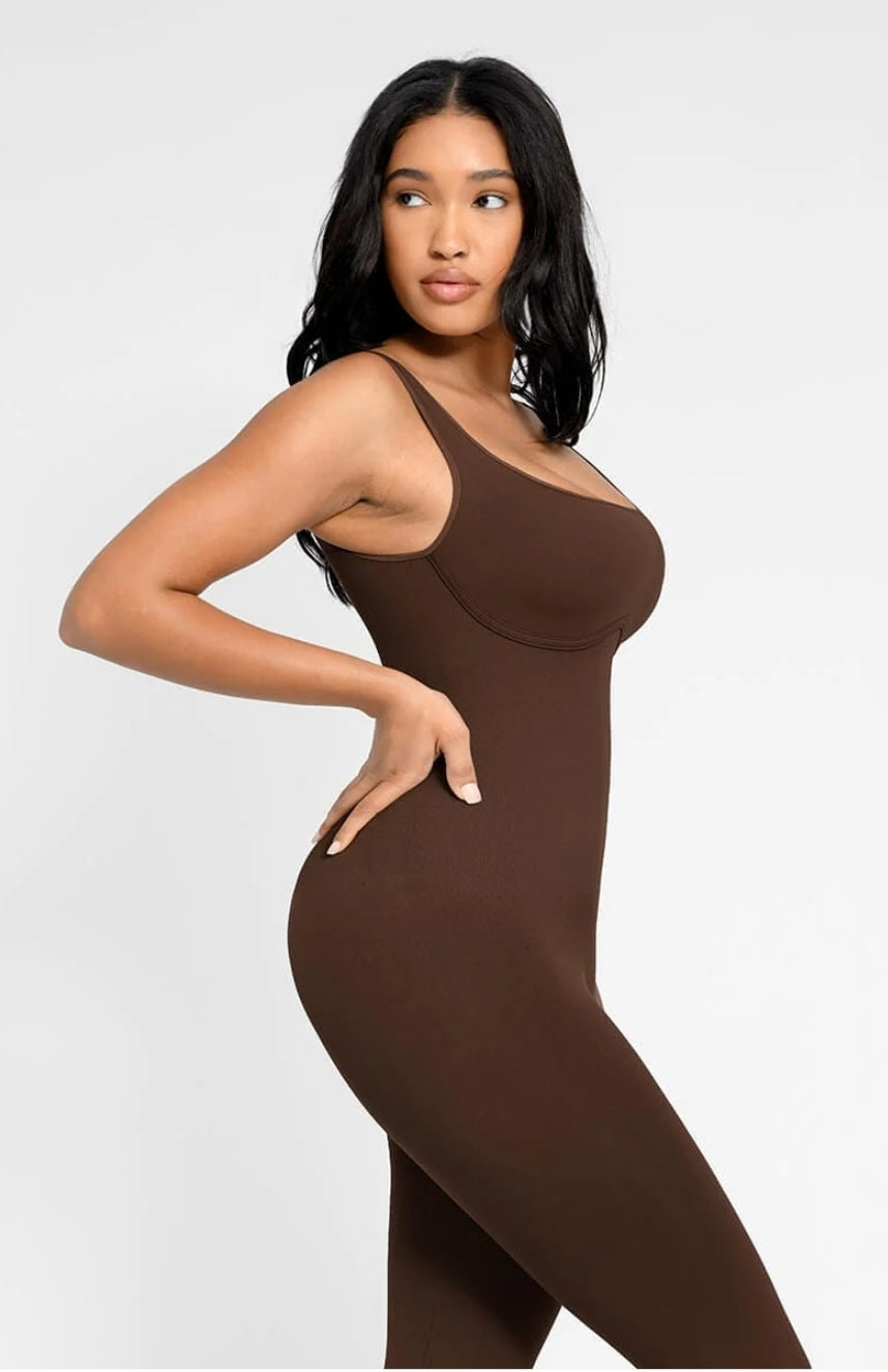Seamless square neck U-back flared jumpsuit