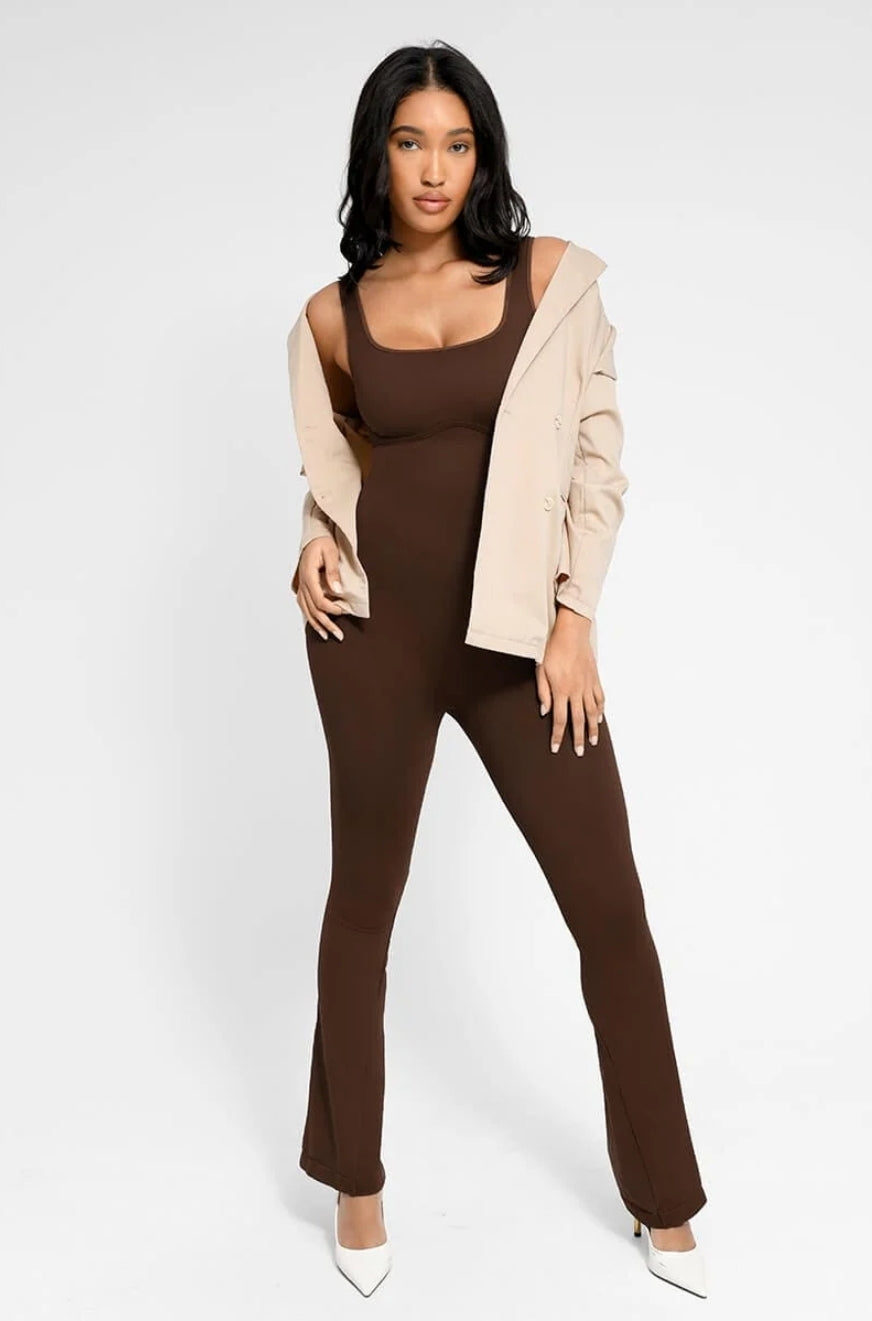 Seamless square neck U-back flared jumpsuit