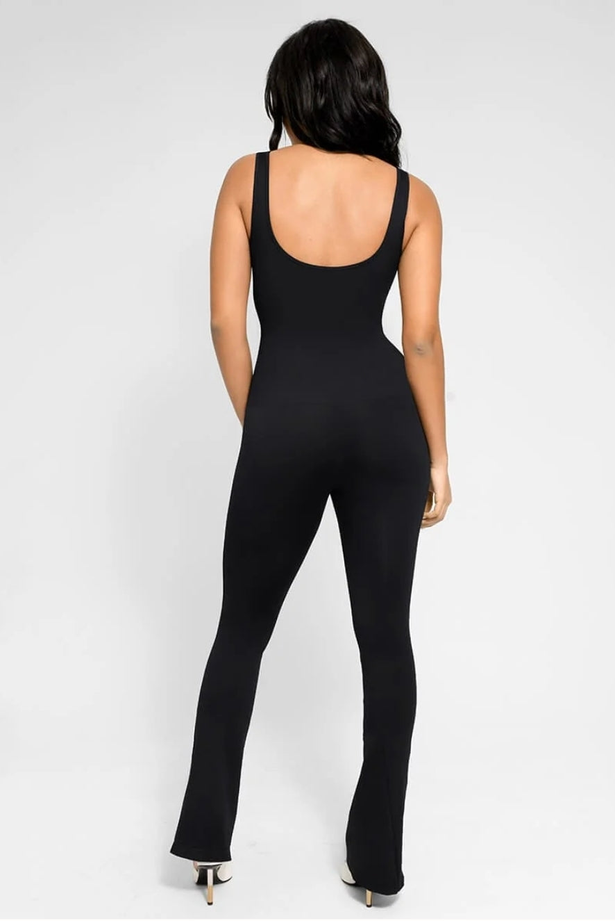 Seamless square neck U-back flared jumpsuit