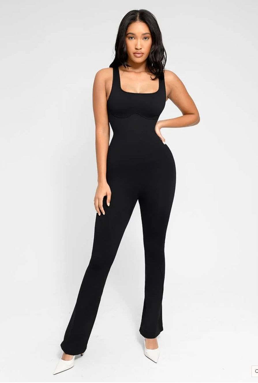 Seamless square neck U-back flared jumpsuit