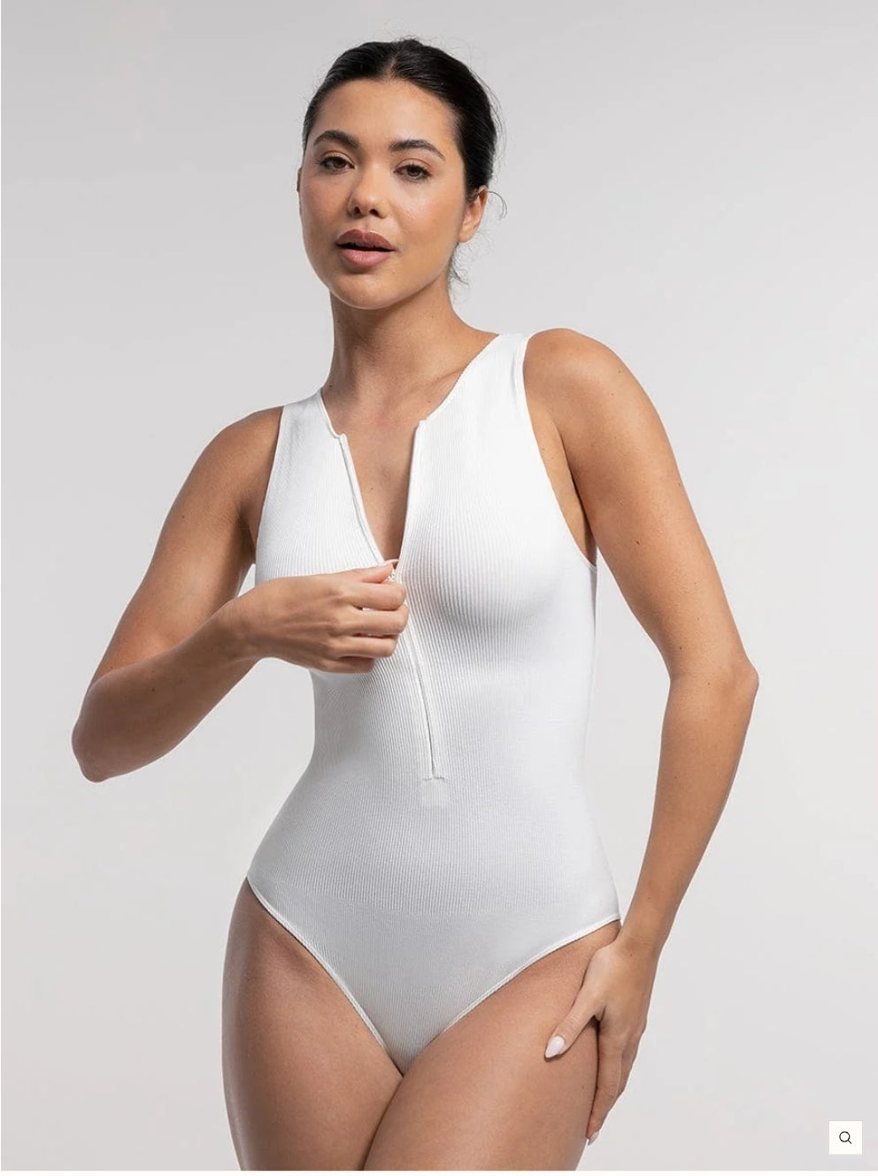 Zipper front sleeveless briefs bodysuit