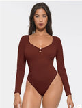 Ribbed seamless sexy hollow neck bodysuit