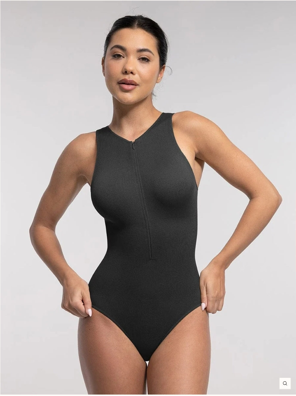 Zipper front sleeveless briefs bodysuit