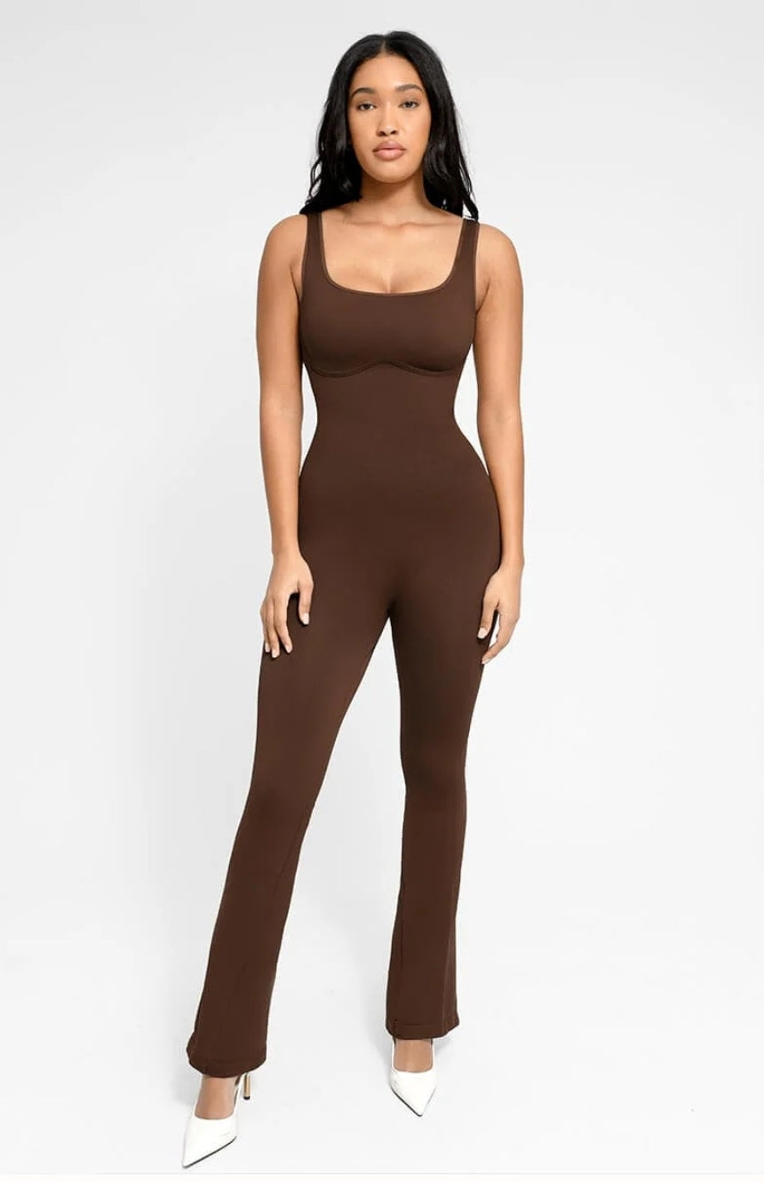 Seamless square neck U-back flared jumpsuit